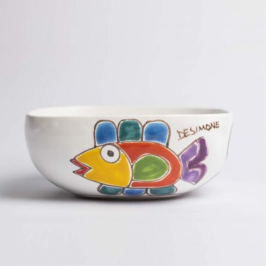 Handmade Salad Bowl Folk Fish CTQ22PE De Simone Pottery