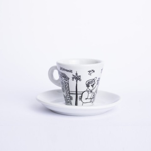 Sicilian Porcelain Coffee Cup with Saucer Catania de simone pottery