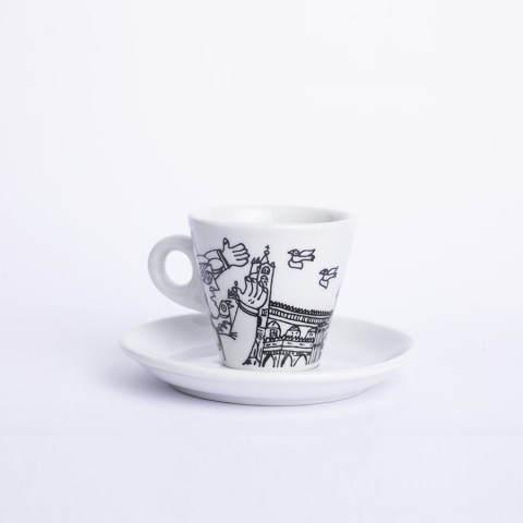 Sicilian Porcelain Coffee Cup with Saucer Palermo de simone pottery