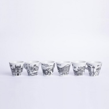 Set Tazzine caffè con Piattino ceramiche de simone bianco nero