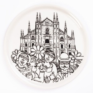 porcelain rounded plate de simone pottery white black Milano