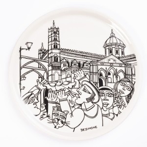 Piatto Pizza Tondo Bianco e Nero Palermo ceramiche de simone