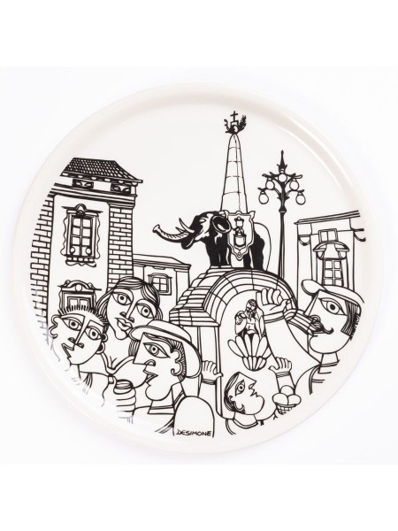 porcelain rounded plate de simone pottery white black Catania