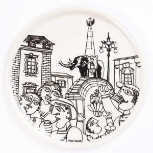 porcelain rounded plate de simone pottery white black Catania