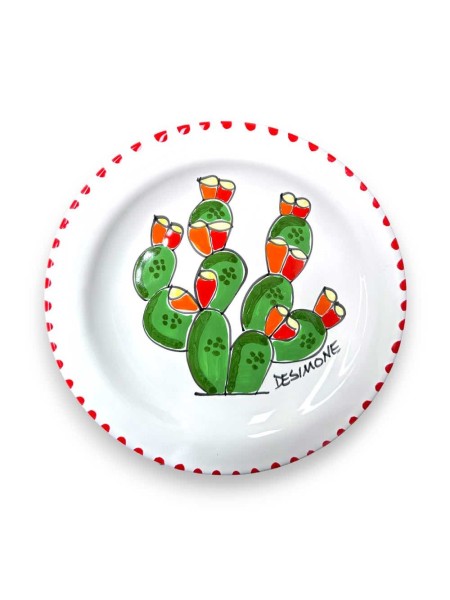 Sicilian handmade Round Plate Prickly Pear PTFC de simone pottery