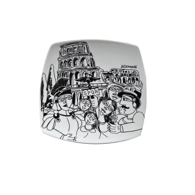 Handmade sicilian Squared Plate Rome De Simone Pottery