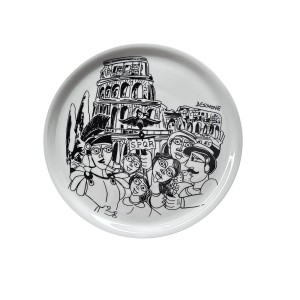 Piatto Pizza Tondo Bianco e Nero Roma Ceramiche De Simone