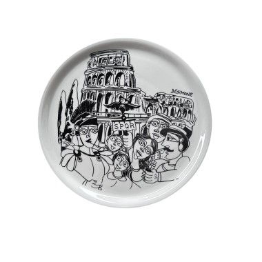 Piatto Pizza Tondo Bianco e Nero Roma Ceramiche De Simone