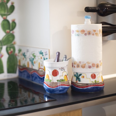 Kitchen roll holder Dammusi de simone pottery sicilian handmade ceramic