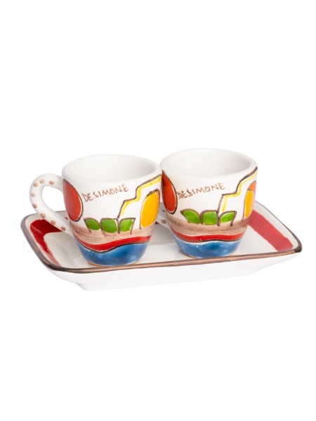 Sicilian handmade Coffee Cups with Tray Set Dammusi