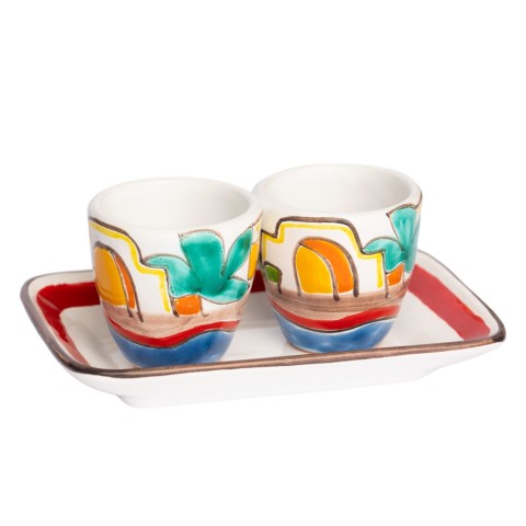 Sicilian ceramic Coffee Cups with Tray Set Dammusi