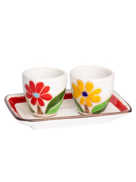 Handmade Sicilian Coffee Cups with Tray Set Daisy Folk De Simone Pottery