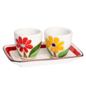 Set Tazzine da caffè realizzate a mano con Vassoio Margherite