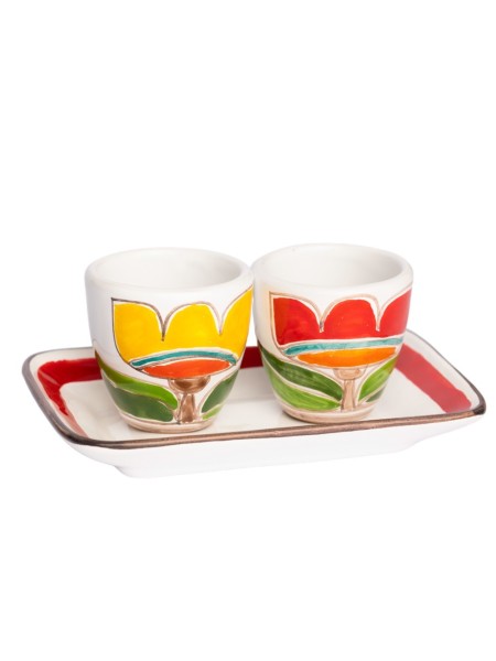 Set Tazzine da caffè realizzate a mano con Vassoio Tulipani