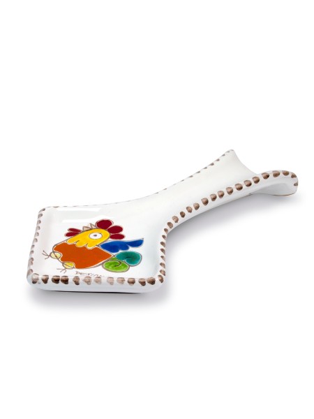 Handmade Sicilian Ceramic Spoon Rest Folk Rooster De Simone Pottery