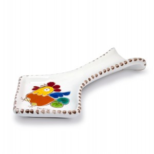 Handmade Sicilian Ceramic Spoon Rest Folk Rooster De Simone Pottery