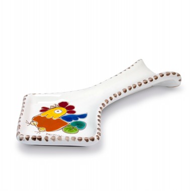 Handmade Sicilian Ceramic Spoon Rest Folk Rooster De Simone Pottery
