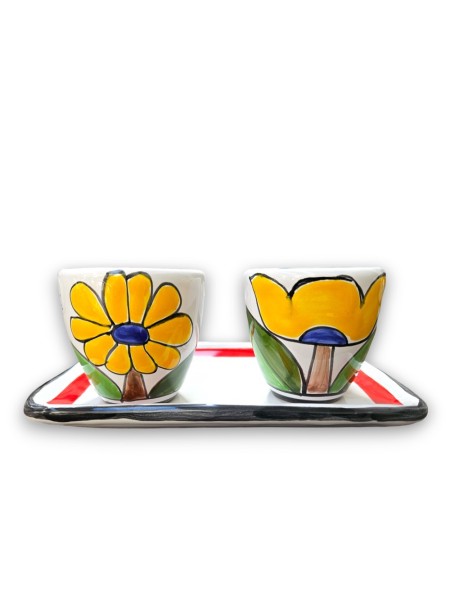 Handmade Ceramic Coffee Cups with Tray Set Daisy Tulip desimone pottery