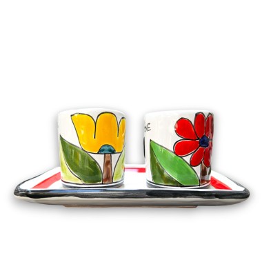 Sicilian Handmade Ceramic Coffee Cups with Tray Set Daisy Tulip desimone pottery