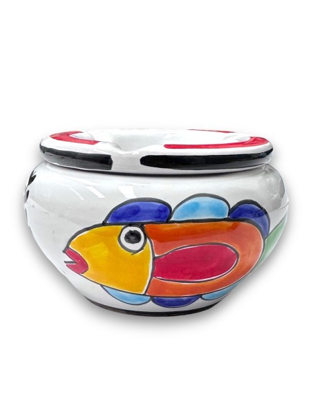 Sicilian Handmade ceramic Windproof Ashtray Folk Sun Fish de simone pottery