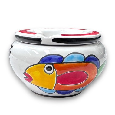 Posacenere antivento artigianale ceramiche de simone Sole Pesce Folk