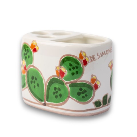 Handmade sicilian ceramic Toothbrush Holder Prickly Pears de simone pottery