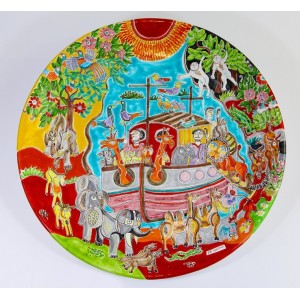 Piatto artigianale tondo decorato a mano DS L'Arca di Noè ceramiche siciliane de simone