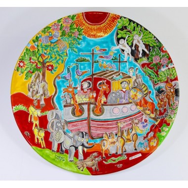 Piatto artigianale tondo decorato a mano DS L'Arca di Noè ceramiche siciliane de simone