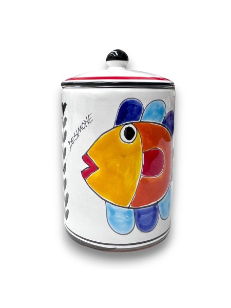 Contenitore con coperchio artigianale Folk pesce ceramiche de simone