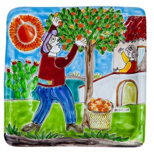 Squared Plate Oranges Harvesting De Simone Pottery 20x20 DS 08