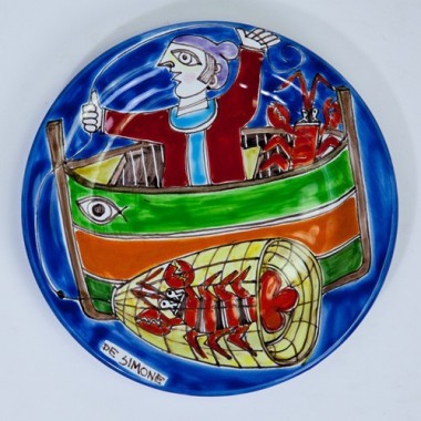 Handmade sicilian Circular plate DS 18 cm Crab Fisherman PT18DS-30