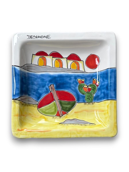 Piatto quadrato artigianale Dammusi Elaborato 24x24 ceramiche de simone