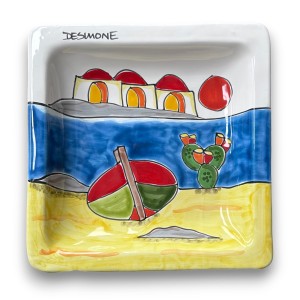 Piatto quadrato artigianale Dammusi Elaborato 24x24 ceramiche de simone