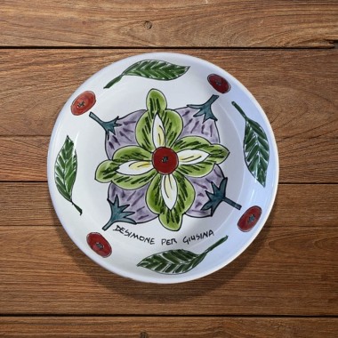 Piatto tondo fondo artigianale siciliano De Simone Giusina Fiore Gustoso