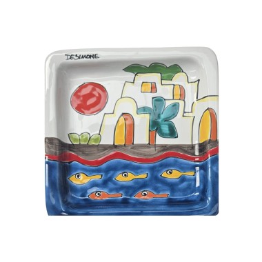 Piatto quadrato artigianale Dammusi 24x24cm Ceramiche De Simone