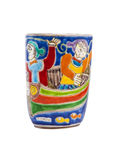 Handmade sicilian ceramic Vase DS Fishermen VS729BDS-1
