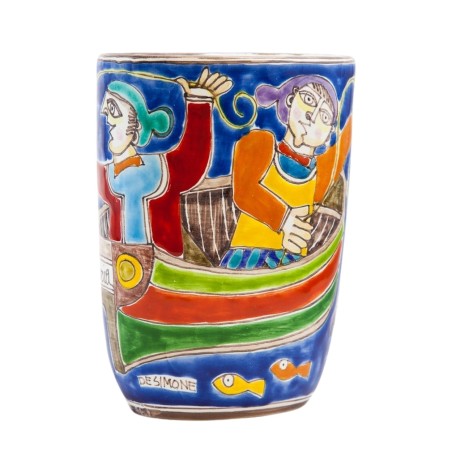 Handmade sicilian ceramic Vase DS Fishermen VS729BDS-1