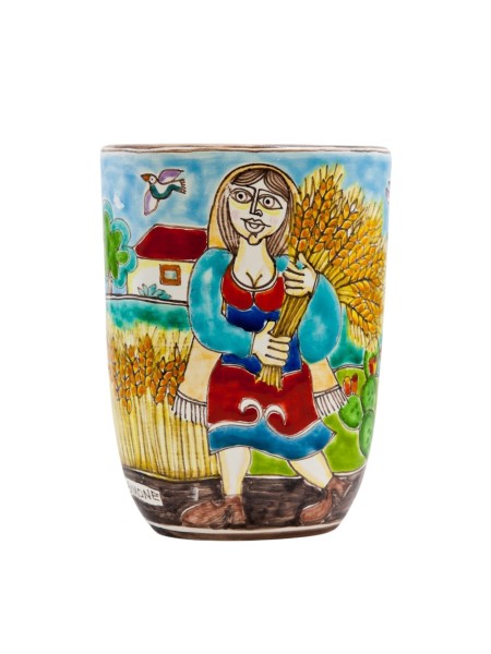 Handmade sicilian ceramic Vase DS Grain Harvesting VS729BDS-2