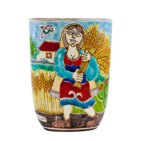 Handmade sicilian ceramic Vase DS Grain Harvesting VS729BDS-2