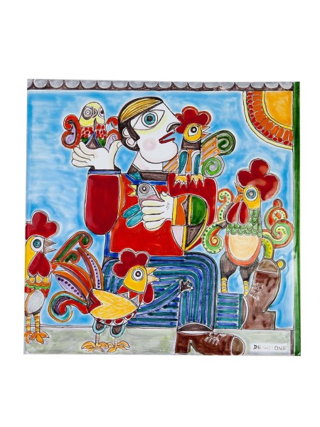 Pannello quadrato in ceramica Il Ladro di Galline