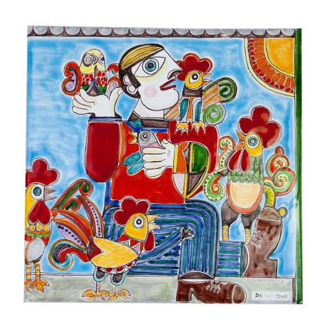 Pannello quadrato in ceramica Il Ladro di Galline