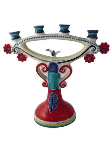 Candelabro dipinto a mano ceramiche siciliane de simone CAN335