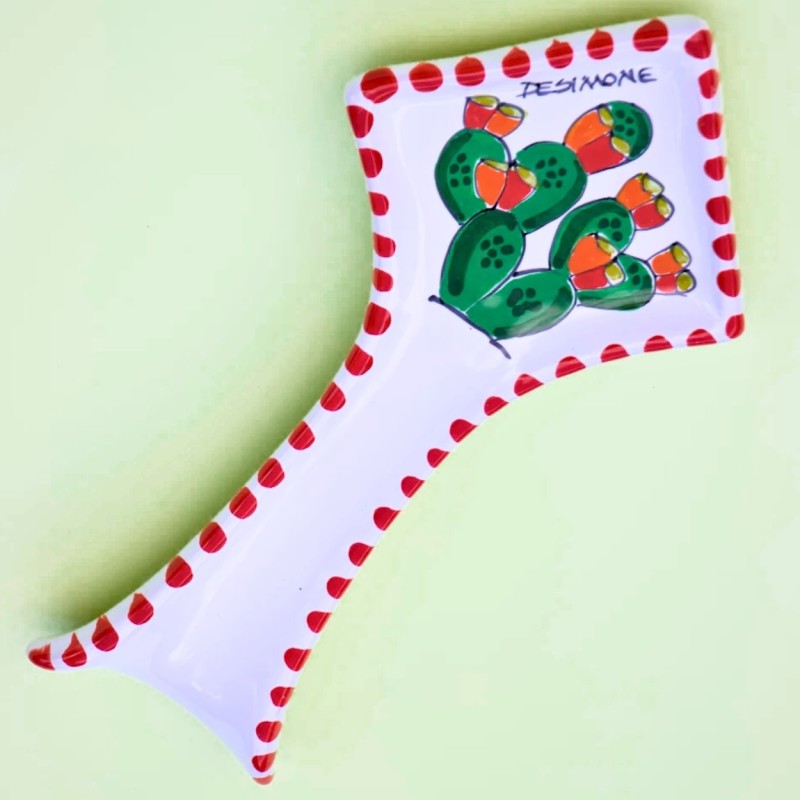 De Simone sicilian handmade pottery Spoon rest Folk Prickly Pears