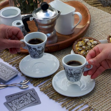 Coffee Cup with Saucer Milano White Black De Simone Pottery