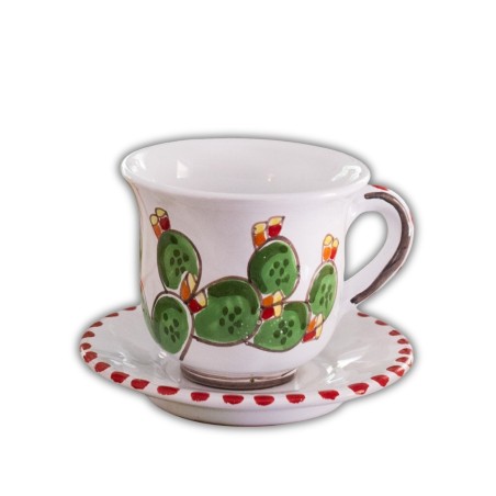Tea cup with saucer Folk Prickly Pear cactus de simone sicilian handmade pottery