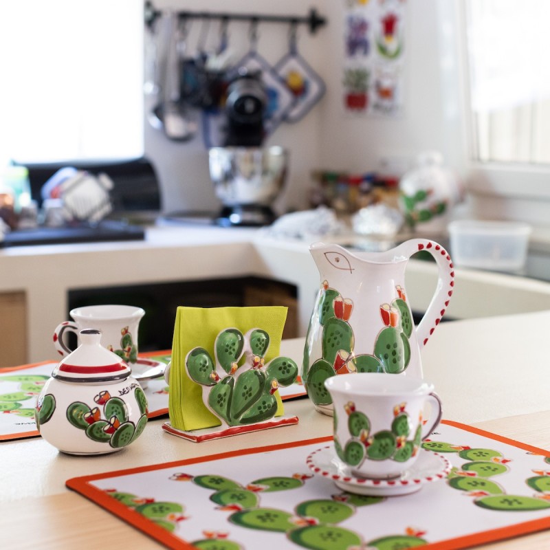 Tazza artigianale da tè con piattino Folk Fichi d'India