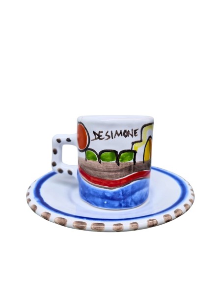 Coffee Cup with Saucer Dammusi De Simone Sicilian handmade pottery
