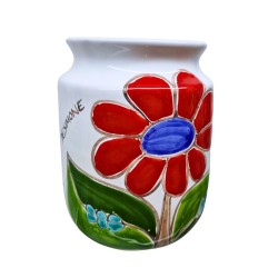 Handmade sicilian ceramic Round vase Folk Daisy VS518FK de simone pottery