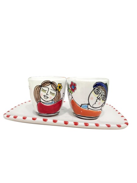 Coffee cups with tray set Lovers De Simone Pottery