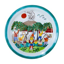 Round Plate Folk Orange Harvesting PT45FK de simone pottery